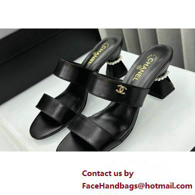 Chanel Lambskin & Imitation Pearls Mules G45685 Black 2024